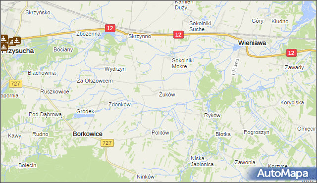 mapa Żuków gmina Wieniawa, Żuków gmina Wieniawa na mapie Targeo