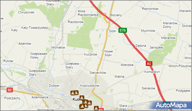 mapa Żurawieniec gmina Kutno, Żurawieniec gmina Kutno na mapie Targeo