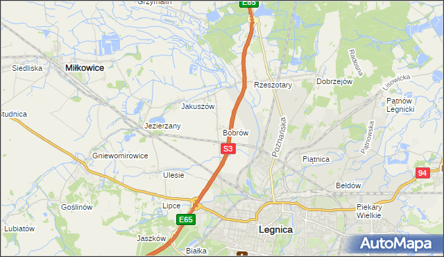 mapa Bobrów gmina Miłkowice, Bobrów gmina Miłkowice na mapie Targeo