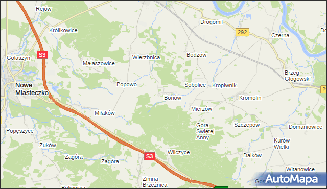 mapa Bonów gmina Bytom Odrzański, Bonów gmina Bytom Odrzański na mapie Targeo