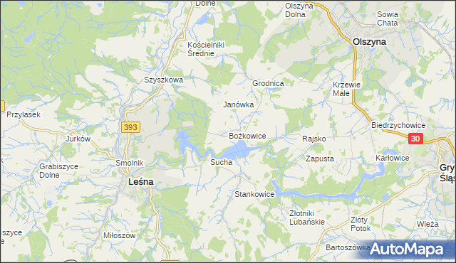 mapa Bożkowice, Bożkowice na mapie Targeo