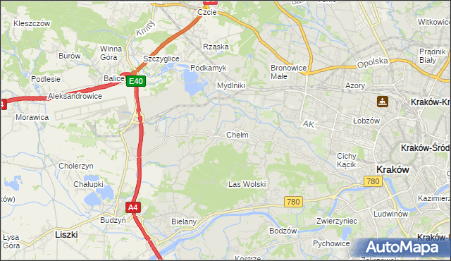 mapa Chełm gmina Kraków, Chełm gmina Kraków na mapie Targeo