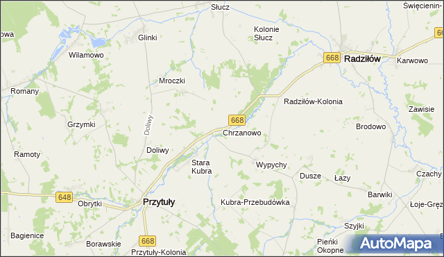 mapa Chrzanowo gmina Przytuły, Chrzanowo gmina Przytuły na mapie Targeo