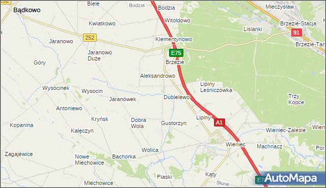 mapa Dubielewo gmina Brześć Kujawski, Dubielewo gmina Brześć Kujawski na mapie Targeo