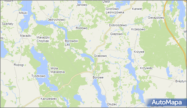 mapa Grabowo gmina Mrągowo, Grabowo gmina Mrągowo na mapie Targeo