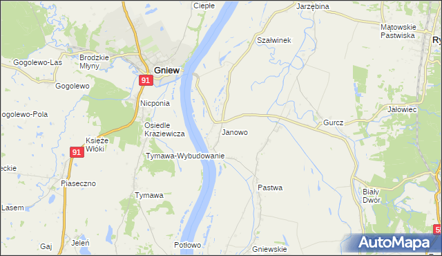 mapa Janowo gmina Kwidzyn, Janowo gmina Kwidzyn na mapie Targeo