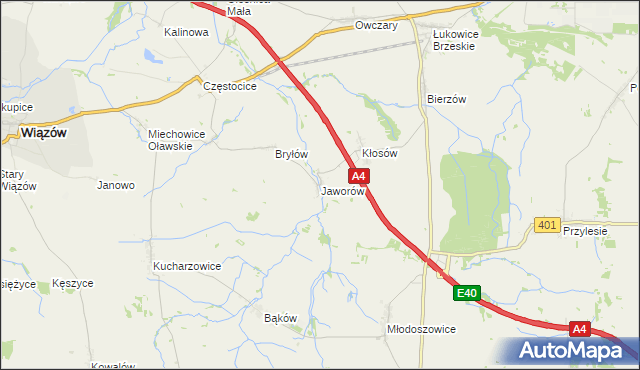 mapa Jaworów gmina Wiązów, Jaworów gmina Wiązów na mapie Targeo
