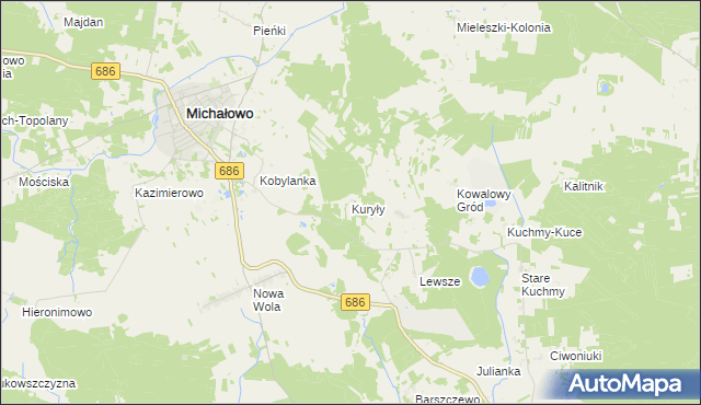mapa Kuryły gmina Michałowo, Kuryły gmina Michałowo na mapie Targeo