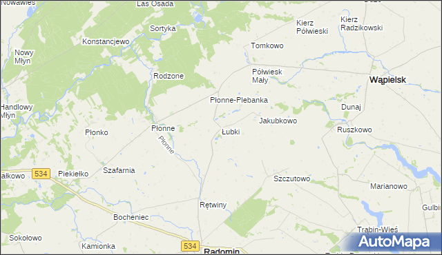 mapa Łubki gmina Radomin, Łubki gmina Radomin na mapie Targeo