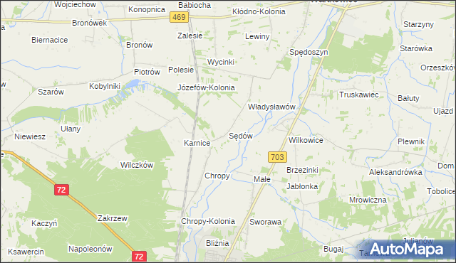 mapa Sędów gmina Wartkowice, Sędów gmina Wartkowice na mapie Targeo
