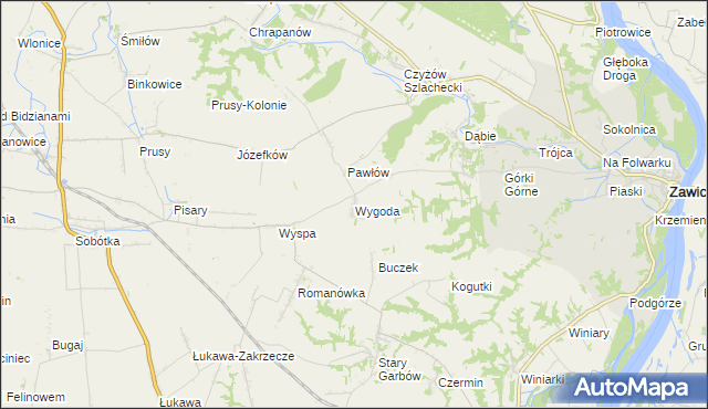mapa Wygoda gmina Zawichost, Wygoda gmina Zawichost na mapie Targeo