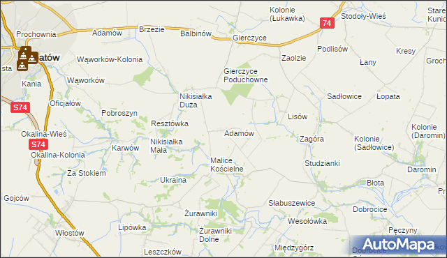 mapa Adamów gmina Lipnik, Adamów gmina Lipnik na mapie Targeo