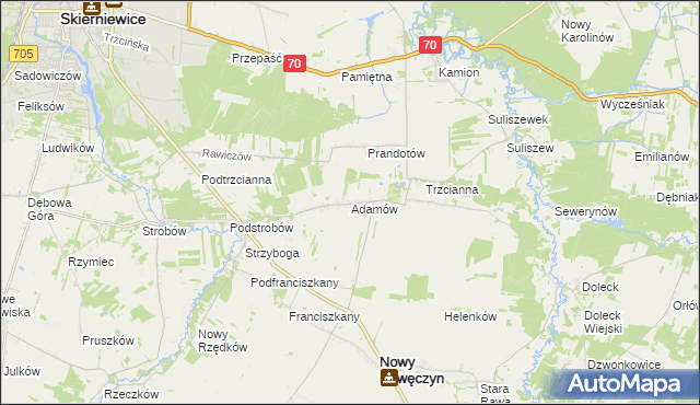 mapa Adamów gmina Nowy Kawęczyn, Adamów gmina Nowy Kawęczyn na mapie Targeo