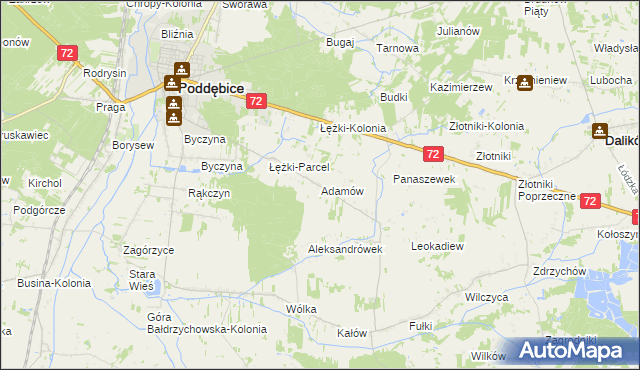 mapa Adamów gmina Poddębice, Adamów gmina Poddębice na mapie Targeo