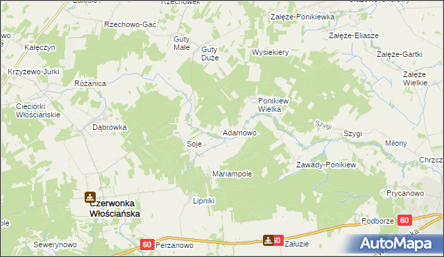 mapa Adamowo gmina Czerwonka, Adamowo gmina Czerwonka na mapie Targeo