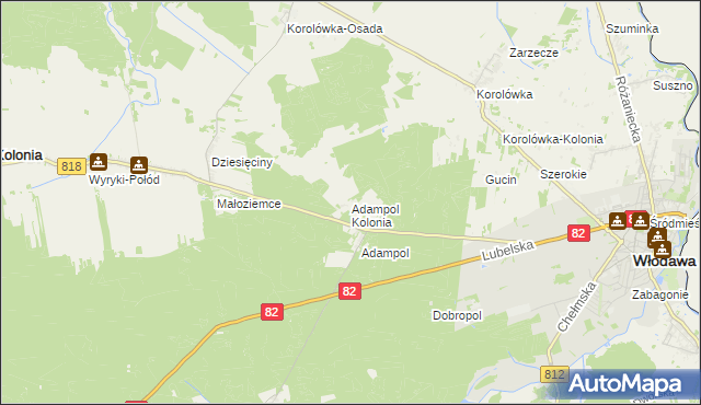 mapa Adampol Kolonia, Adampol Kolonia na mapie Targeo