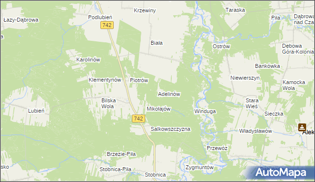mapa Adelinów gmina Sulejów, Adelinów gmina Sulejów na mapie Targeo