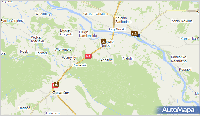 mapa Adolfów gmina Ceranów, Adolfów gmina Ceranów na mapie Targeo