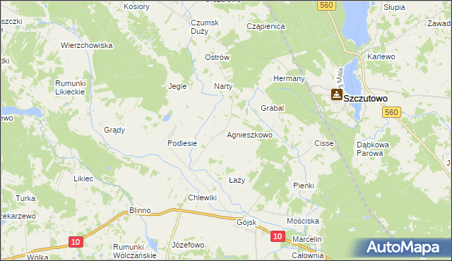 mapa Agnieszkowo gmina Szczutowo, Agnieszkowo gmina Szczutowo na mapie Targeo