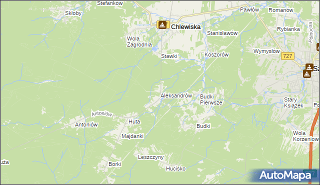 mapa Aleksandrów gmina Chlewiska, Aleksandrów gmina Chlewiska na mapie Targeo