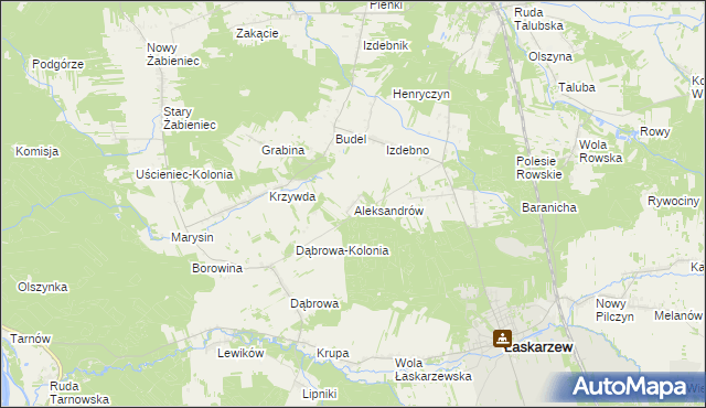 mapa Aleksandrów gmina Łaskarzew, Aleksandrów gmina Łaskarzew na mapie Targeo