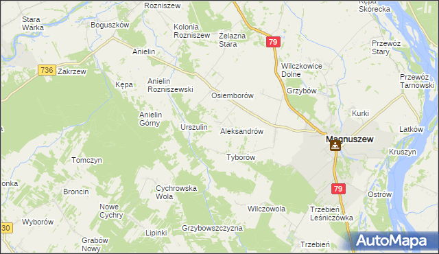 mapa Aleksandrów gmina Magnuszew, Aleksandrów gmina Magnuszew na mapie Targeo