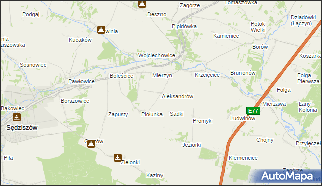 mapa Aleksandrów gmina Sędziszów, Aleksandrów gmina Sędziszów na mapie Targeo