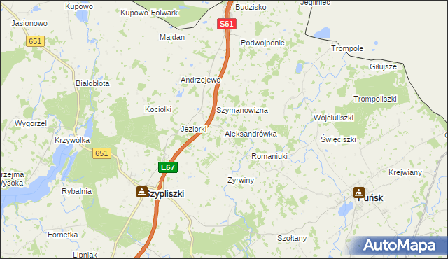 mapa Aleksandrówka gmina Szypliszki, Aleksandrówka gmina Szypliszki na mapie Targeo