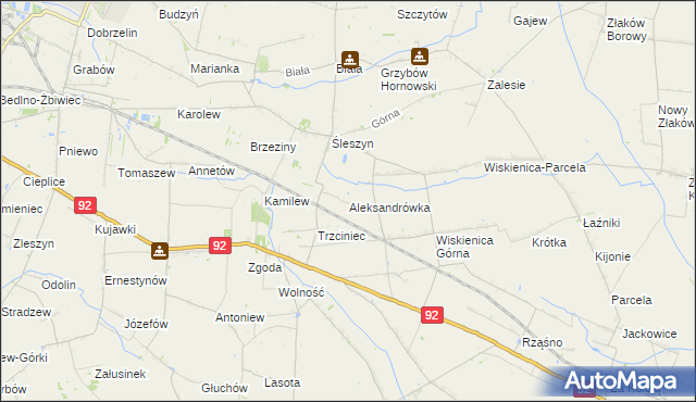 mapa Aleksandrówka gmina Żychlin, Aleksandrówka gmina Żychlin na mapie Targeo