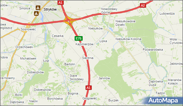 mapa Anielin gmina Stryków, Anielin gmina Stryków na mapie Targeo