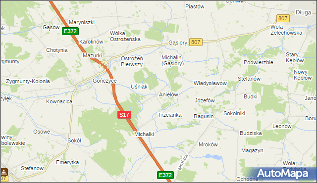 mapa Anielów gmina Sobolew, Anielów gmina Sobolew na mapie Targeo