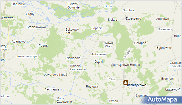 mapa Antoniewo gmina Siemiątkowo, Antoniewo gmina Siemiątkowo na mapie Targeo