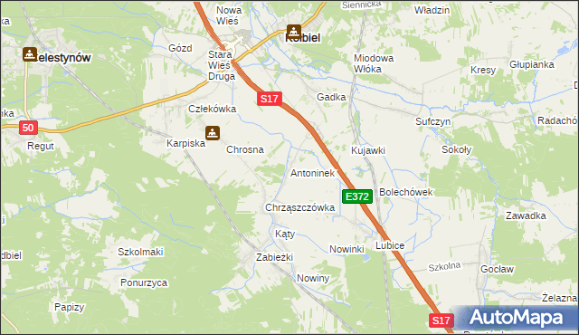 mapa Antoninek gmina Kołbiel, Antoninek gmina Kołbiel na mapie Targeo