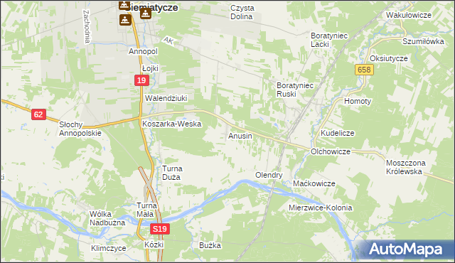 mapa Anusin gmina Siemiatycze, Anusin gmina Siemiatycze na mapie Targeo