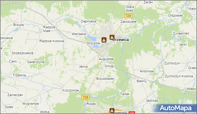 mapa Augustów gmina Drzewica, Augustów gmina Drzewica na mapie Targeo