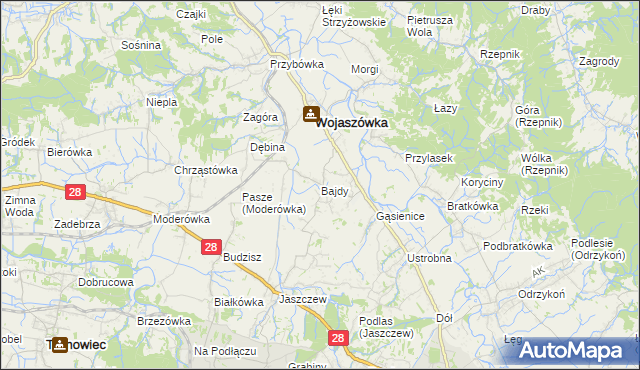 mapa Bajdy gmina Wojaszówka, Bajdy gmina Wojaszówka na mapie Targeo