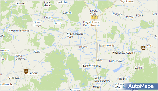 mapa Bąków gmina Rusinów, Bąków gmina Rusinów na mapie Targeo