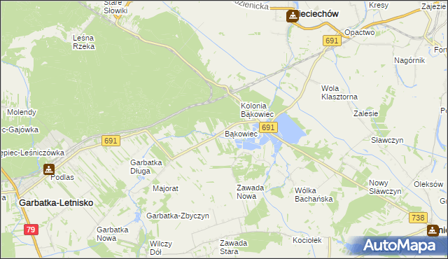 mapa Bąkowiec gmina Garbatka-Letnisko, Bąkowiec gmina Garbatka-Letnisko na mapie Targeo