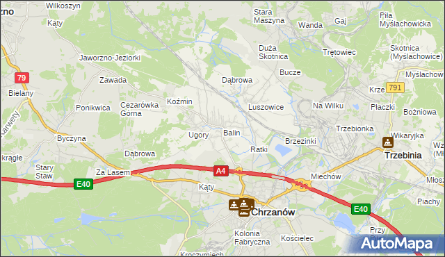 mapa Balin gmina Chrzanów, Balin gmina Chrzanów na mapie Targeo