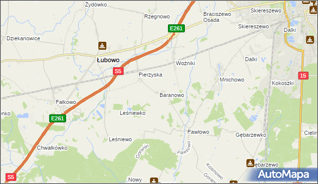 mapa Baranowo gmina Łubowo, Baranowo gmina Łubowo na mapie Targeo