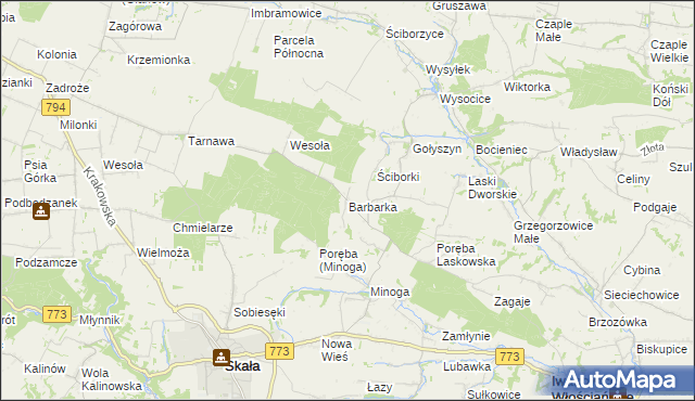 mapa Barbarka gmina Skała, Barbarka gmina Skała na mapie Targeo