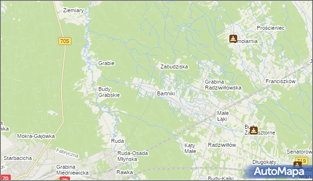 mapa Bartniki gmina Puszcza Mariańska, Bartniki gmina Puszcza Mariańska na mapie Targeo