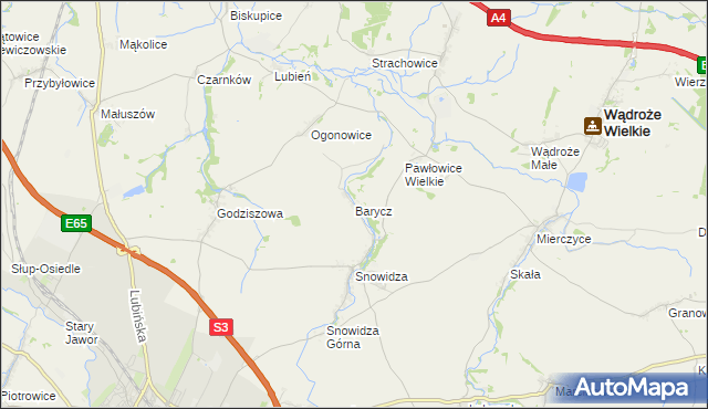 mapa Barycz gmina Mściwojów, Barycz gmina Mściwojów na mapie Targeo