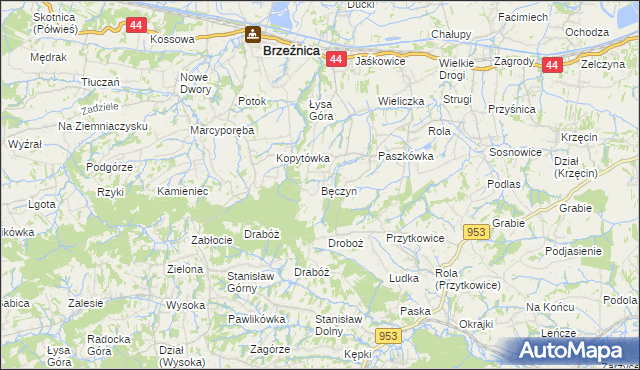 mapa Bęczyn gmina Brzeźnica, Bęczyn gmina Brzeźnica na mapie Targeo
