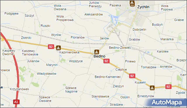 mapa Bedlno powiat kutnowski, Bedlno powiat kutnowski na mapie Targeo