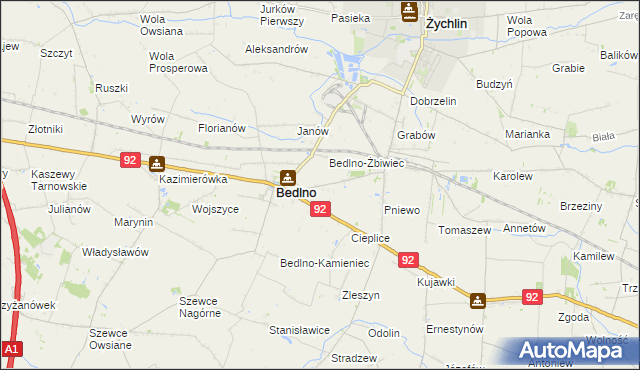 mapa Bedlno-Wieś, Bedlno-Wieś na mapie Targeo