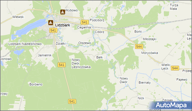 mapa Bełk gmina Lidzbark, Bełk gmina Lidzbark na mapie Targeo