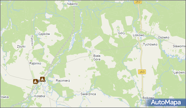 mapa Biała Góra gmina Rąbino, Biała Góra gmina Rąbino na mapie Targeo