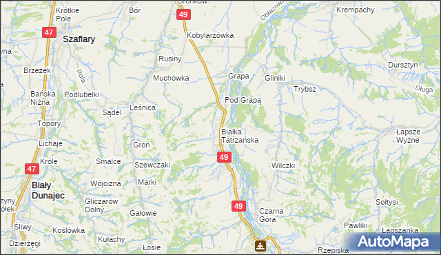 mapa Białka Tatrzańska, Białka Tatrzańska na mapie Targeo