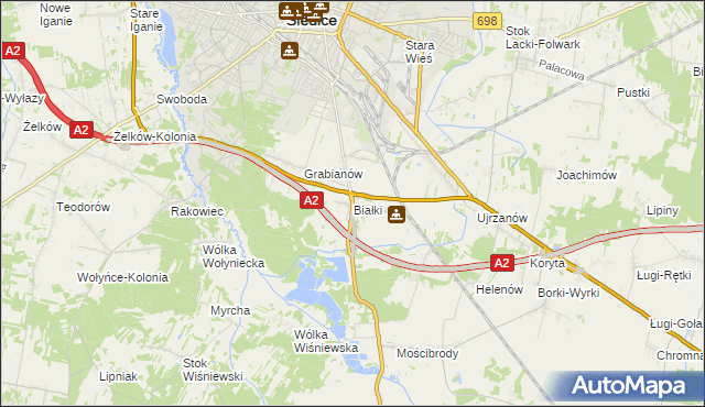 mapa Białki gmina Siedlce, Białki gmina Siedlce na mapie Targeo